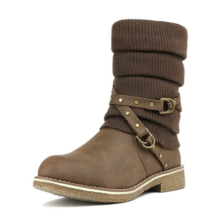 

DREAM PAIRS Women s Mid Calf Fashion Winter Snow Boots OUSSIE BROWN Size 6