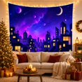 thumbnail image 3 of Moon Stars Fantastical with Cityscape Night Lower Portion, Mystical Fantasy for Space Lovers, Galaxy Room Decor, Graduation Gift, Tapestry Wall Hanging for Bedroom and Dorm, 3 of 7