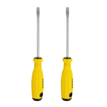 Uxcell 2pcs SL6 Flat Head Screwdriver 9.4" Magnetic Slotted Screwdriver CR-V with Ergonomic Handle for Repairing, Yellow