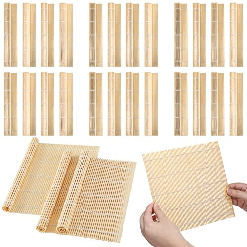 24 alfombrillas de bambú para sushi, antiadherentes, cuadradas, para fiestas en casa, 24 x 24 cm