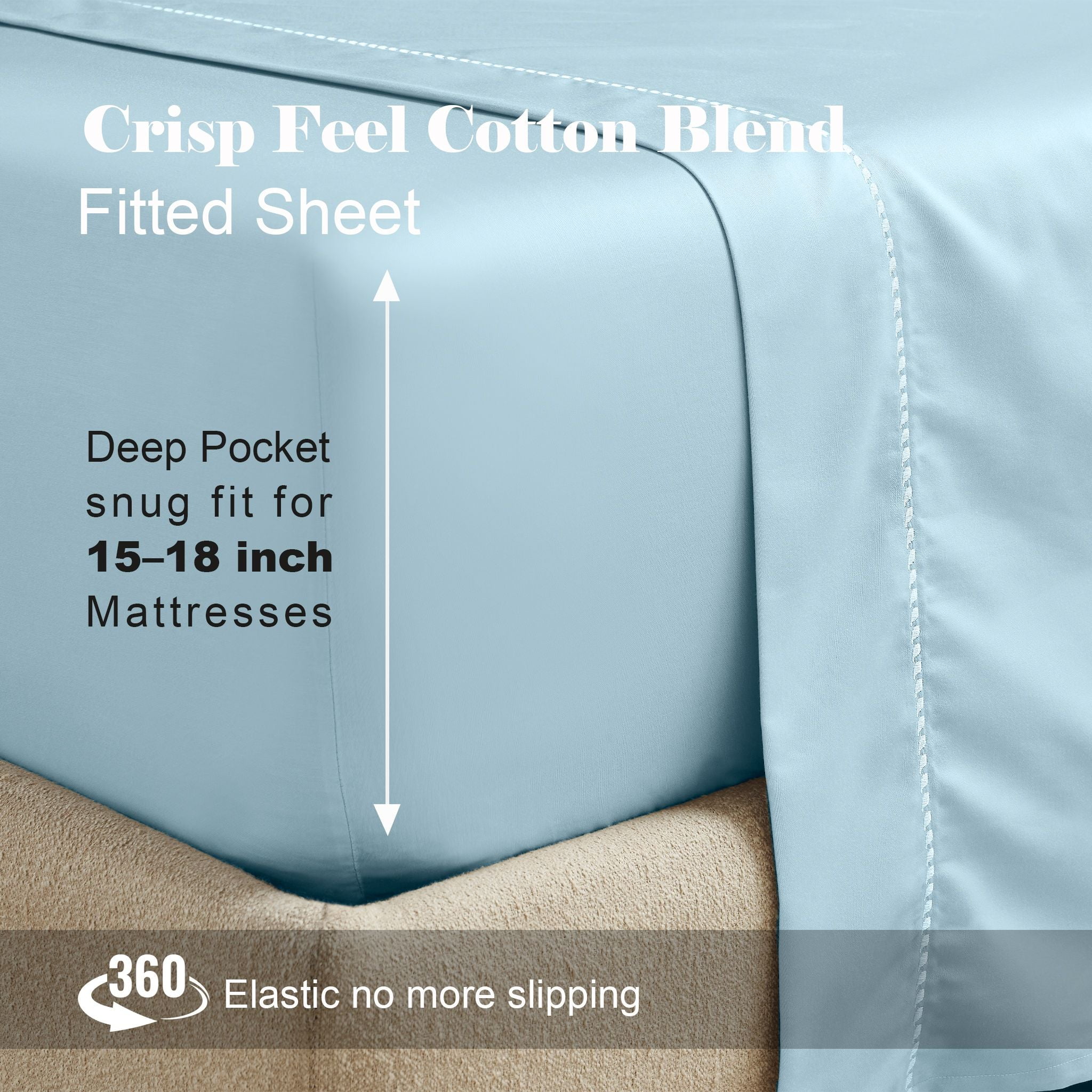 Superior Cotton Blend 600 Thread Count Dash Stitch Hem Sheet Set, Split King, Blue