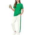 thumbnail image 2 of Conjuntos de blusas y camisas de manga larga y cuello redondo para niños, color liso, manga corta, cuello redondo, camiseta y pantalones deportivos con lazo en la pierna, conjunto deportivo informal d, 2 of 5