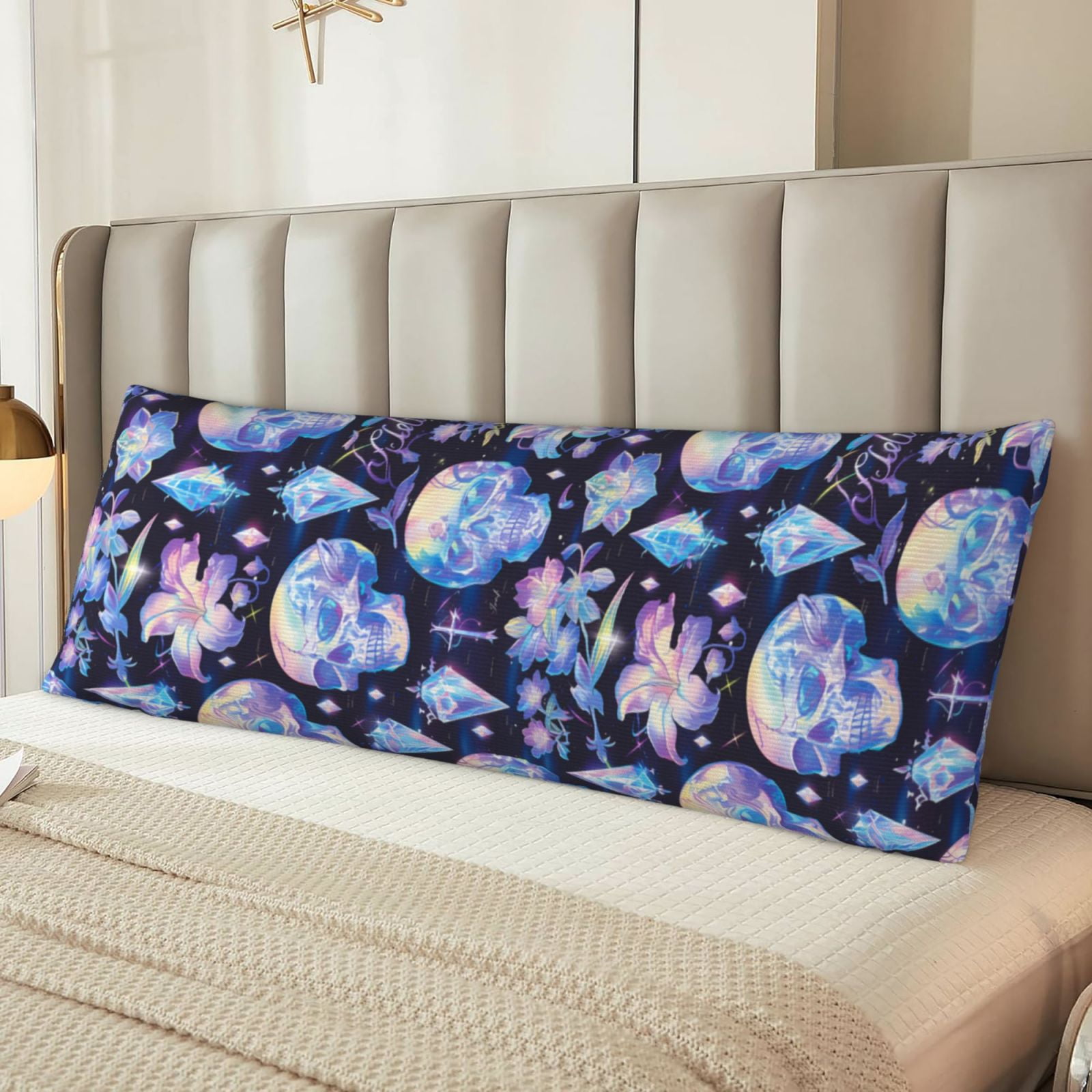 Naloa crystal cool Skull flower Super Soft 20x60 Body Pillow Case,Long Side Hidden Zipper（PILLOWS ARE NOT INCLUDED）