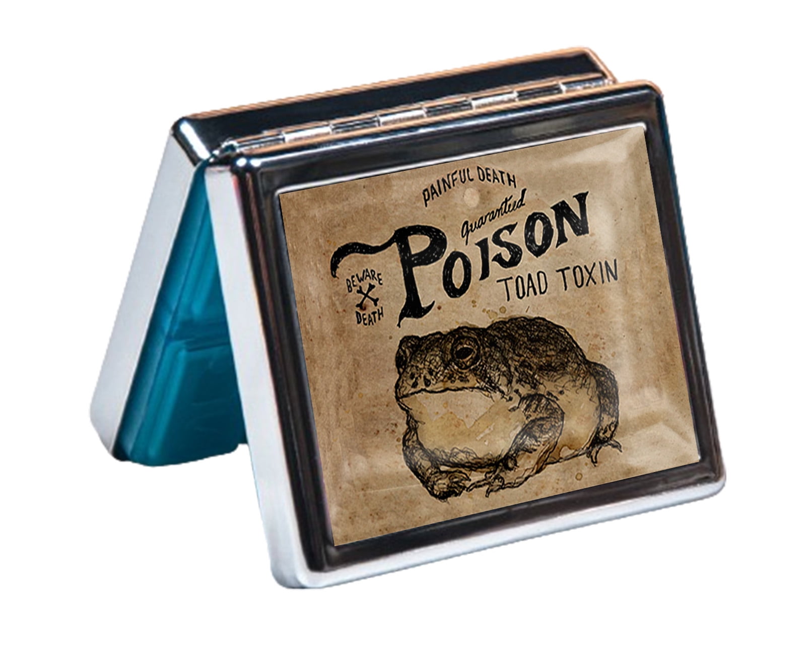 Toad Toxin 7 Days Chromed Shiny Silver Pill Organizer with Mirror Inside Has 8 Separate Compartments Rectangle Cute Travel Pill Organizer for Purse 7 Days Pill Box Pill Case