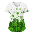 thumbnail image 2 of T-shirt à Manches Courtes Col en V pour Femmes, Uniforme de Soins Infirmiers, Imprimé Trèfle Vert, Uniforme de Soins de Santé pour la Saint-Patrick, 2 of 7