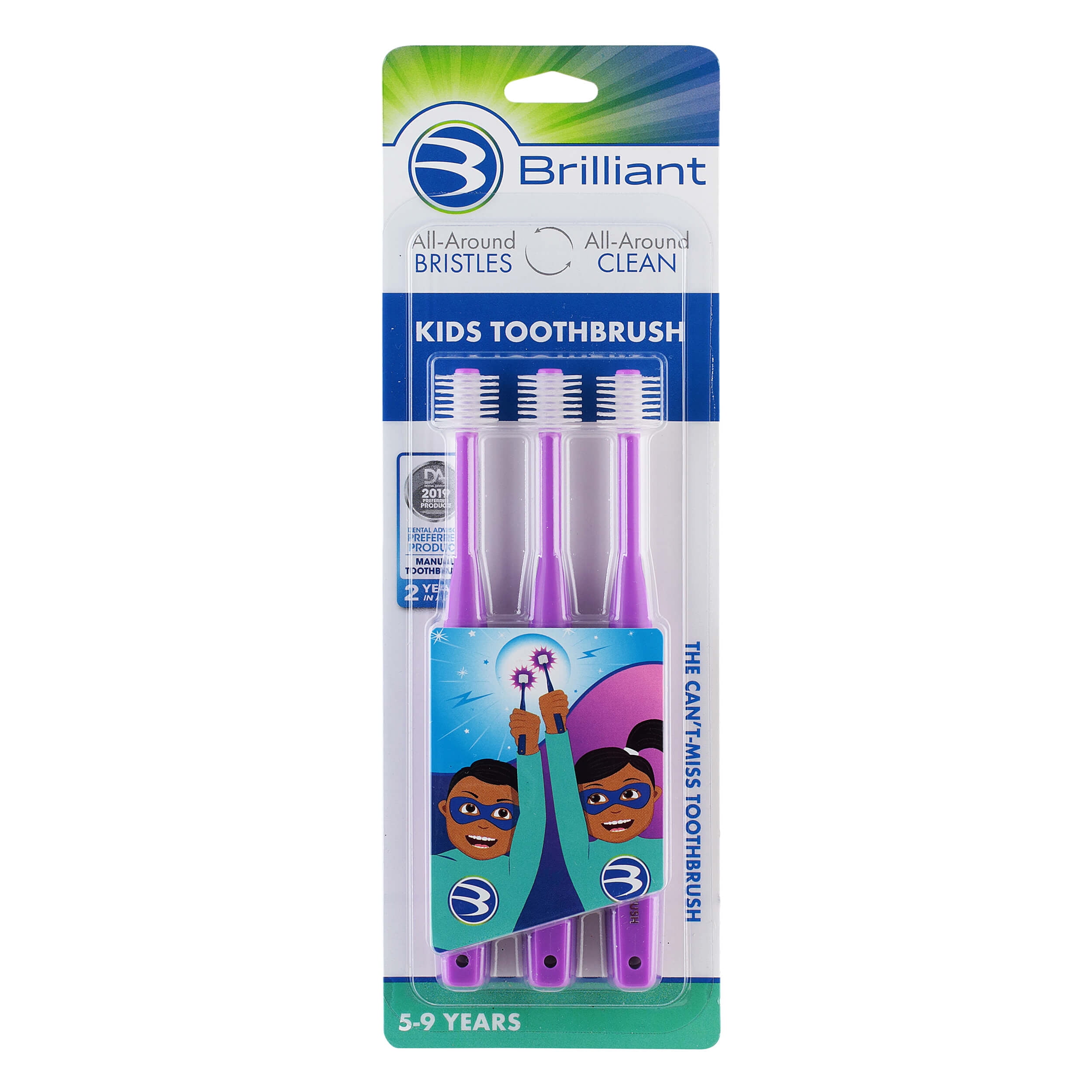 Brilliant Kids Toothbrush for Ages 59 Years, Round Head, Microfiber