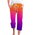 thumbnail image 2 of Babysbule Womens Gradient Printed Capris Pants Women's Casual Solid Elastic Waist Loose Long Pants With Pocket, 2 of 5