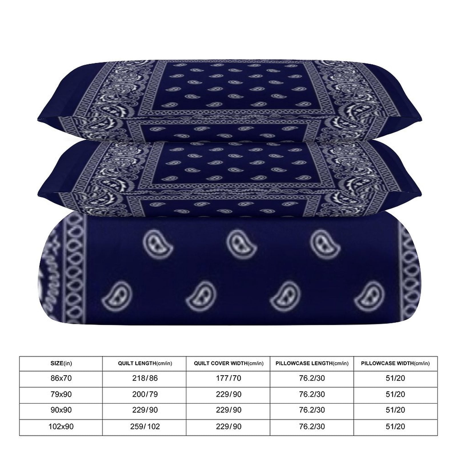 3 Pcs Soft Bedding Set, Includes 1 Duvet Cover with Zipper And 2 Pillow Shams,Bandana Blue King(102"×90")