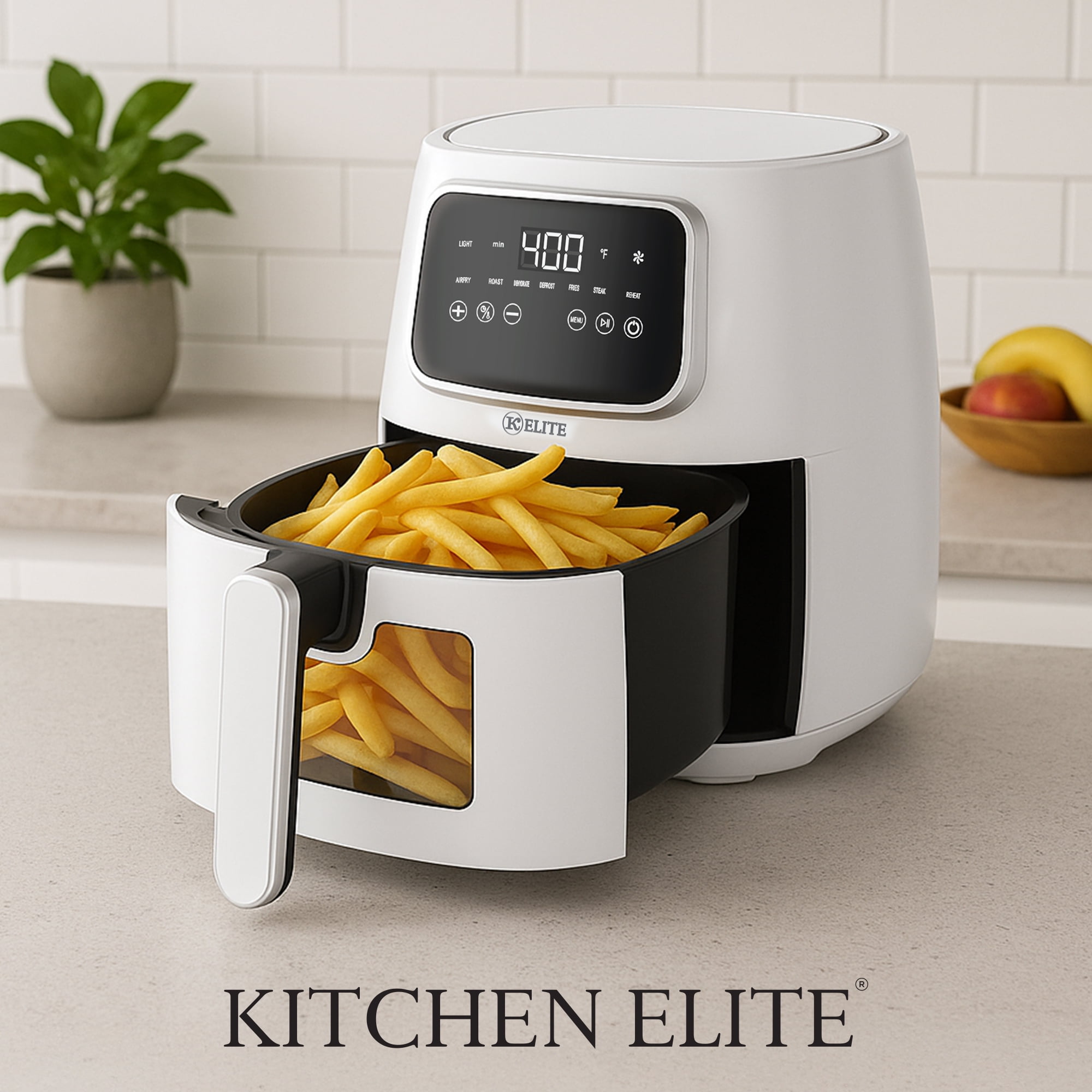 Kitchen Elite 5.5 Qt. Digital Air Fryer, Countertop Cooker with LED Screen, White