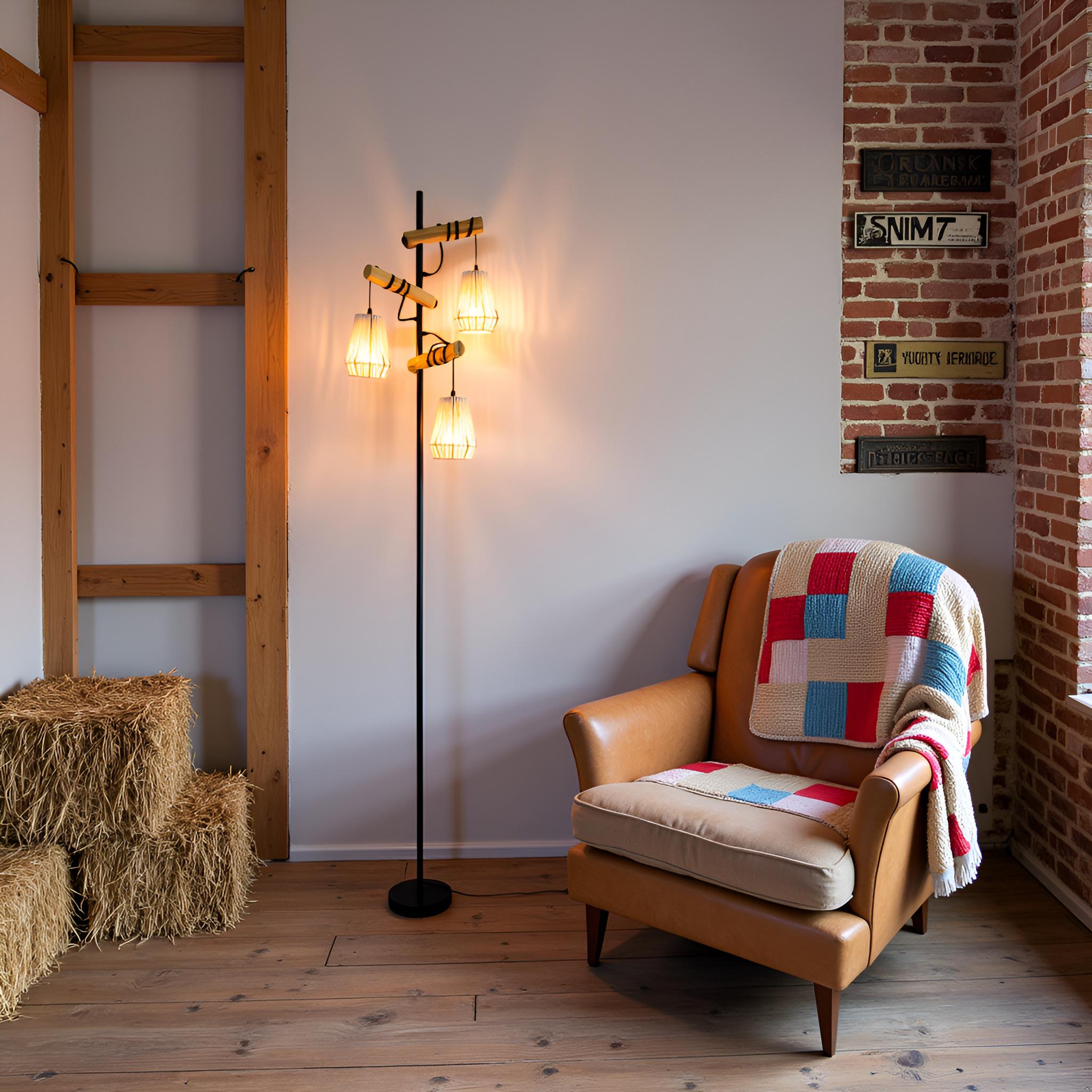 Tall Standing Lamps with 3pc Handmade Beige Shades, Modern Floor Lamps for Living Room, Bedroom, Study Room and Office