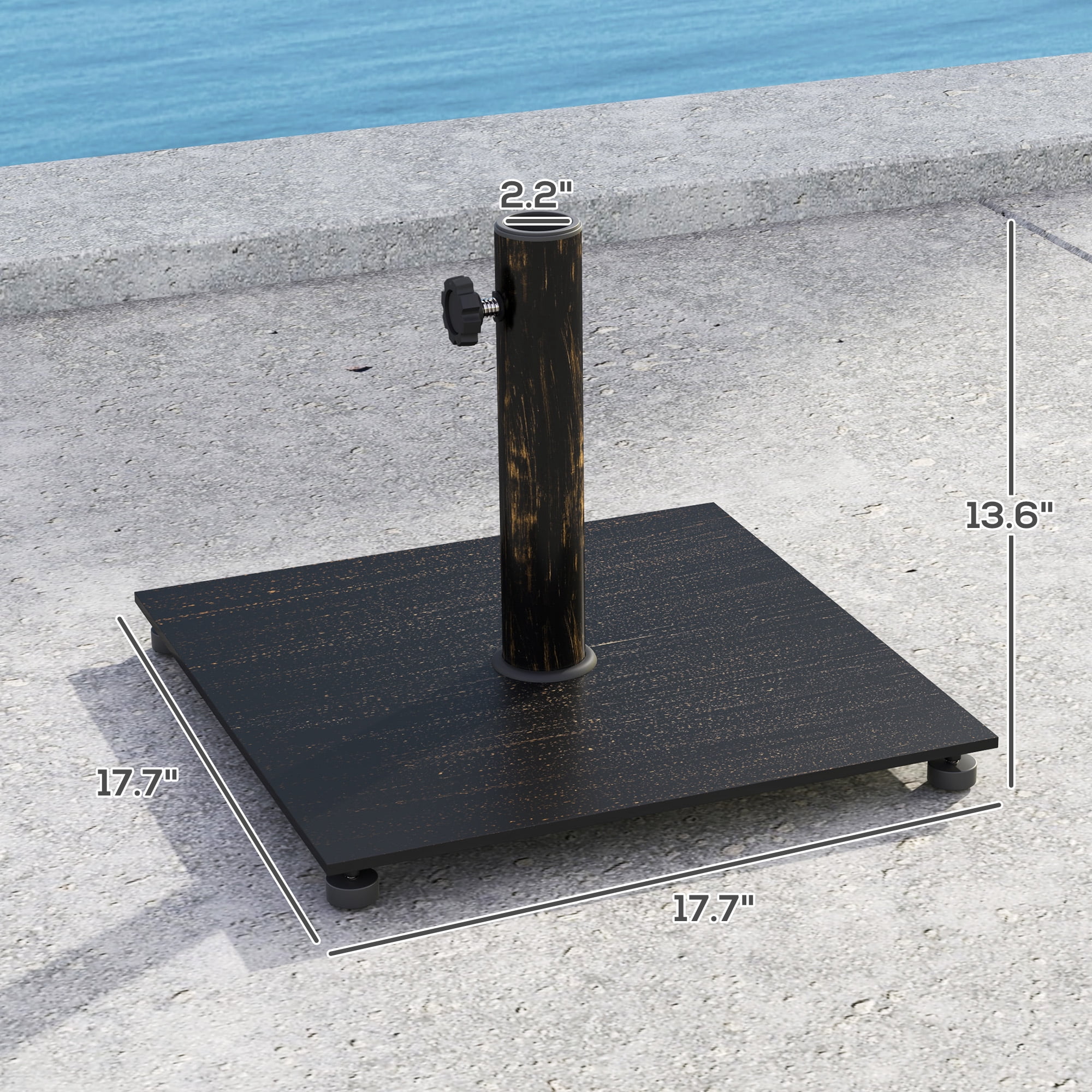 Outsunny Square Patio Umbrella Base, 29 lbs Metal Umbrella Stand Base with Adjustable Pads, Patio Umbrella Holder for 1.5"/1.9" Poles, Bronze