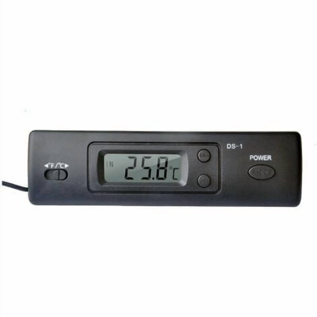 PinesC Thermometer Mini Car Thermometer Electronic Thermometer with Time Function Display with Probe DS-1, Black - Black
