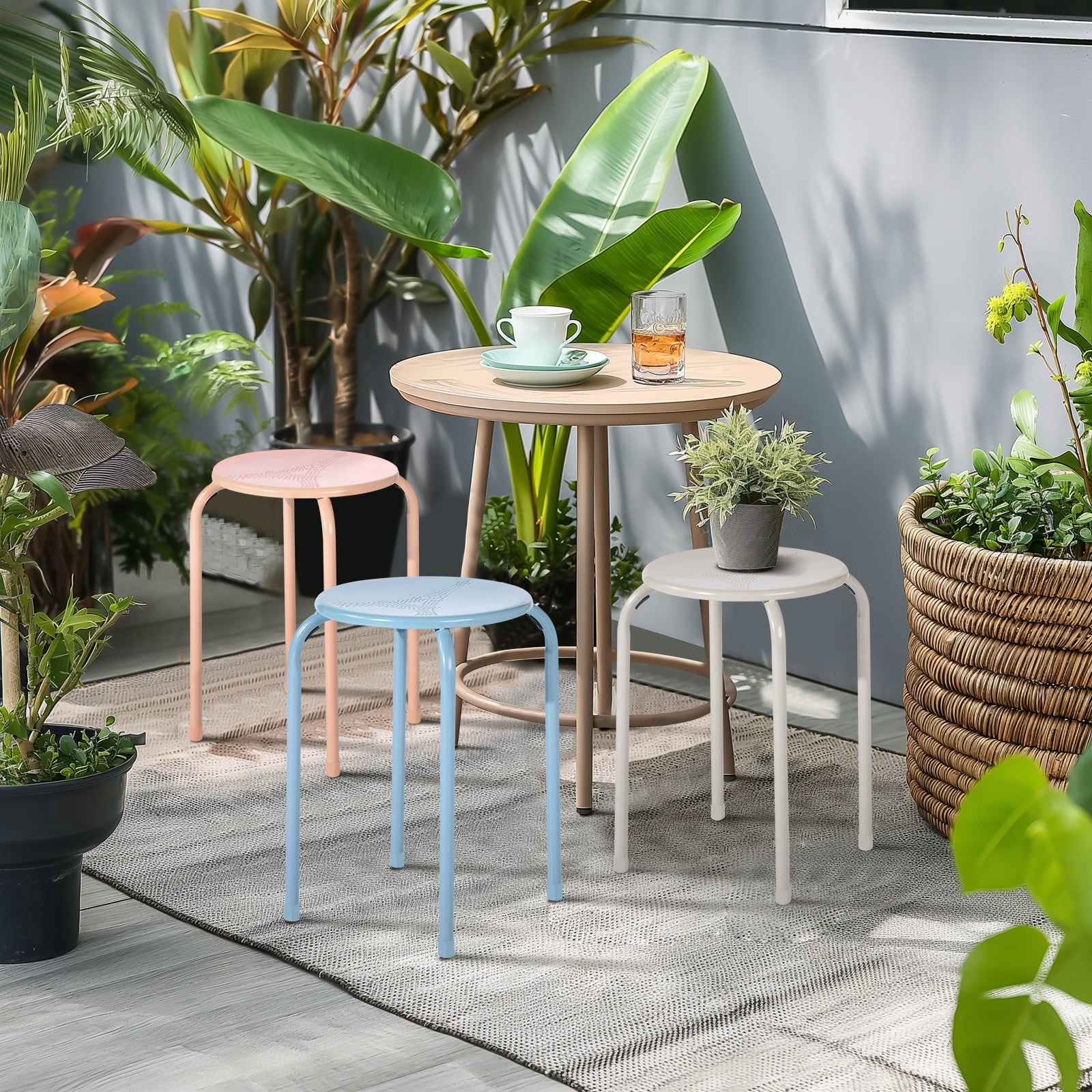 Homy Casa Folding Stackable Chair Set of 6, Metal Stools for Classroom, Kitchen Craft Room, Blue