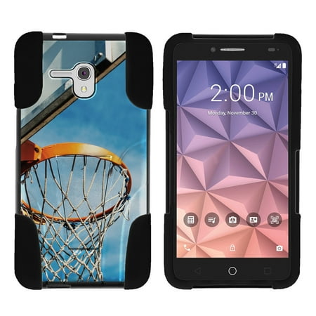 Alcatel One Touch Fierce XL 5054N STRIKE IMPACT Dual Layer Shock Absorbing Case with Built-In Kickstand - Basketball