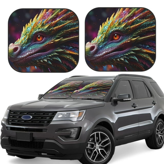 Fotbe Colorful Dragon Head Profile Juego de 2 Piezas de Parasoles para Parabrisas | Bloqueador Solar para Auto | Accesorios Plegables para Protección Solar Interior-Large