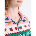 thumbnail image 4 of No Boundaries Christmas Quarter Zip Mock Neck Plush Top with Long Sleeves, Women's, 4 of 5