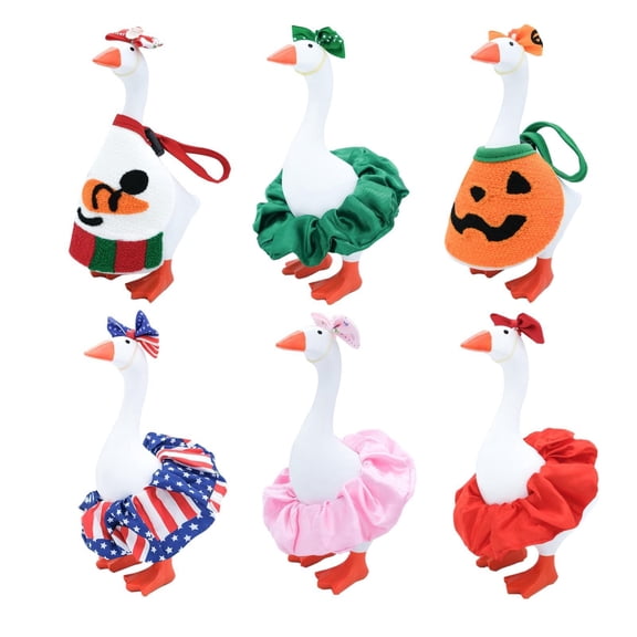 RUINIXCW 7 Inch Dusk Goose Outfits 6 Sets Desk Duck Outfit Mini Porch Goose Outfit for Desktop Goose Figurine Holiday Desk Goose Clothes Funny Skirt and Bow Headband Set (No Goose)