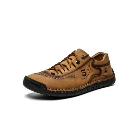 

Ritualay Mens Loafers Business Flats Leather Casual Shoes Hand Stitching Comfort Dress Shoe Men Lace Up Yellow-Brown 8