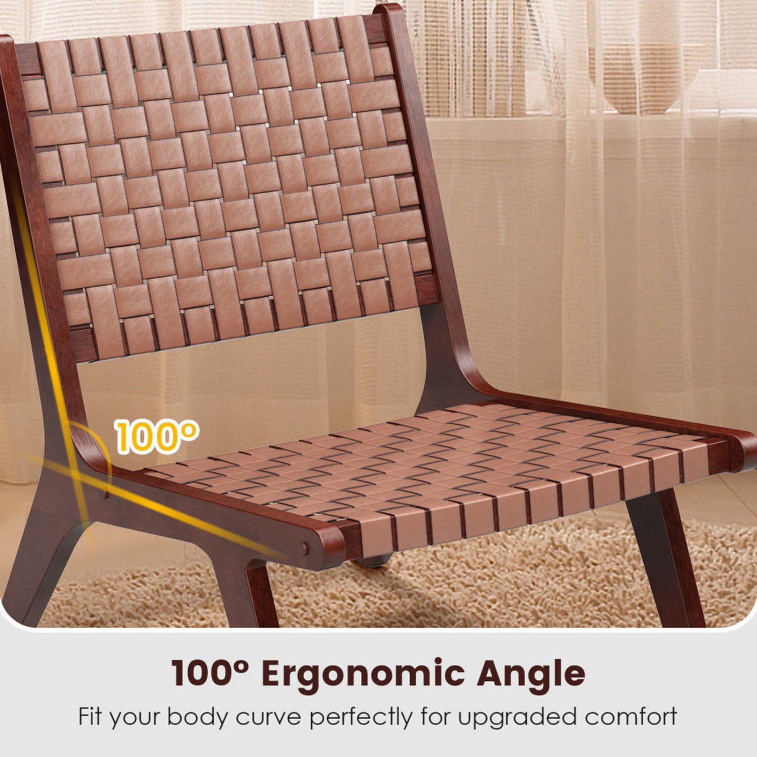 Finihen Accent Chair, Armless Accent Chair, Woven Leather Accent Chairs with Wood Frame-1 Piece, for Indoor, Outdoor, Brown Finihen Accent Chair, Armless Accent Chair, Woven Leather Accent Chairs with Wood Frame-1 Piece, for Indoor, Outdoor, Brown