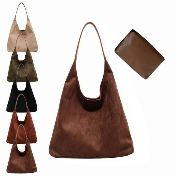 USTOP Soft Brown Suede Purse for Women, Boho Chic Retro Soft Leather Satchel Purse Medium Size Tote With small handbag for Work and Weekend.