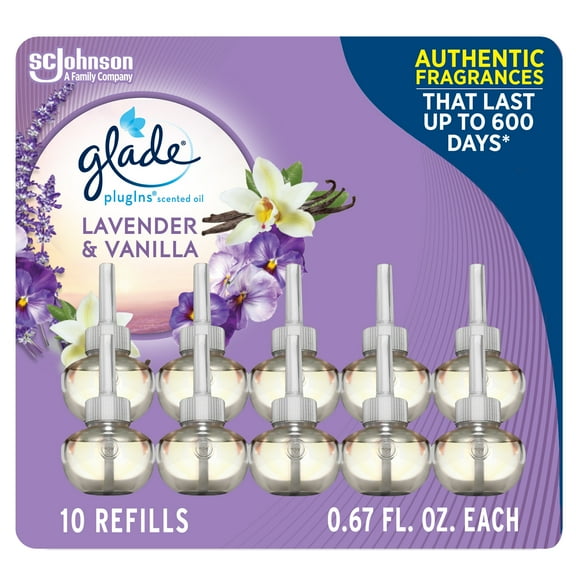 Glade PlugIns Scented Oil 10 Refills, Air Freshener, Lavender & Vanilla, 10 x 0.67 oz