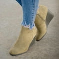 thumbnail image 4 of FRSASU Womens V Cut Wedge Ankle Booties Zip-up Closed Toe Stacked Heel Faux Suede Winter Boots On, 4 of 9