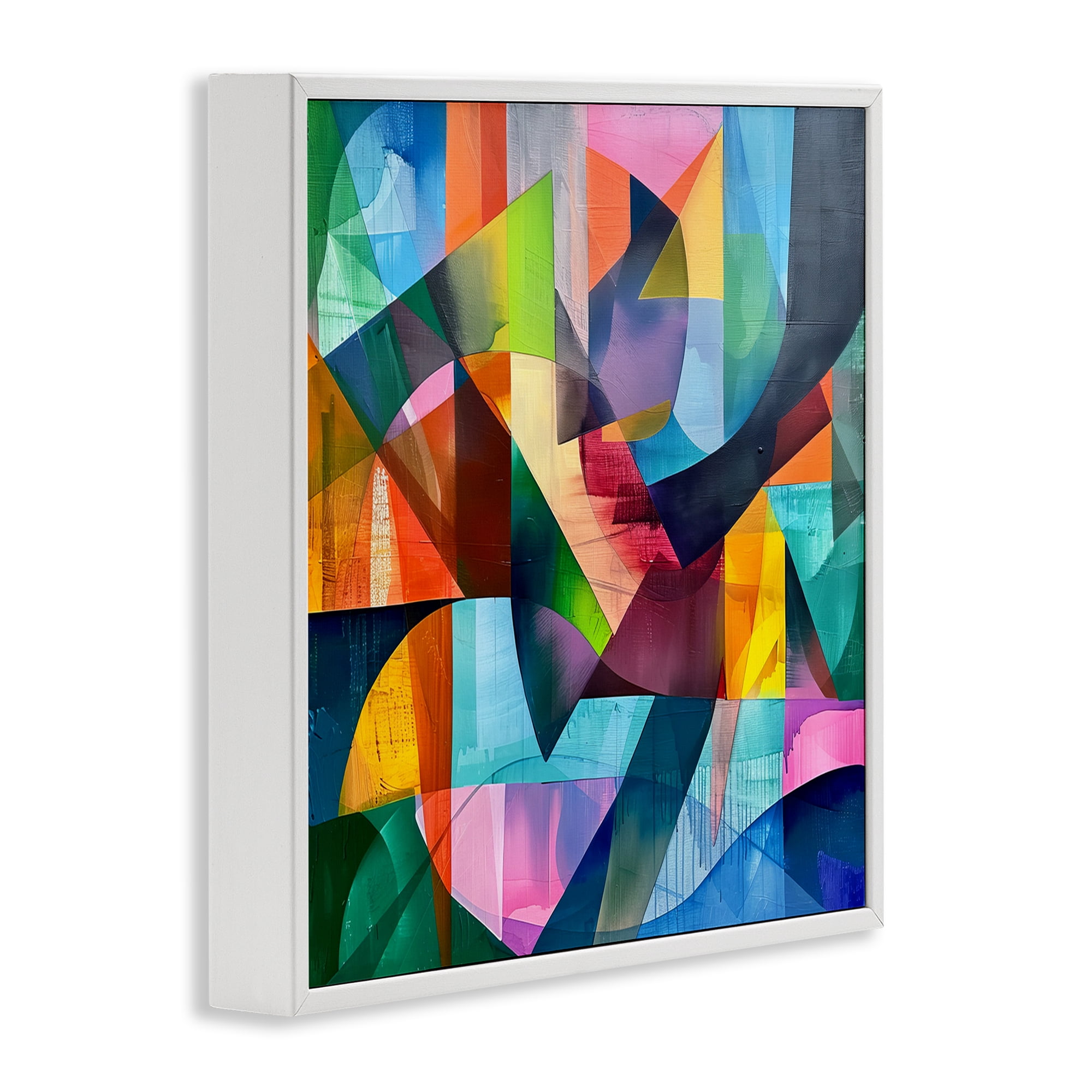 Stupell Industries Layered Luminous Shapes Abstract Painting White Framed Art Print Wall Art, 24 x 24