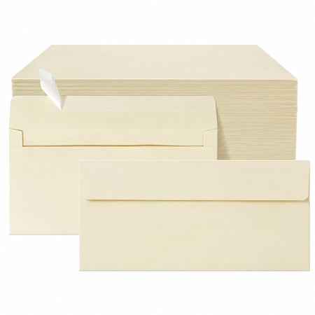 50 Count Self Seal Business Envelopes Cream 4 1/8 x 9 1/2 Inch Size