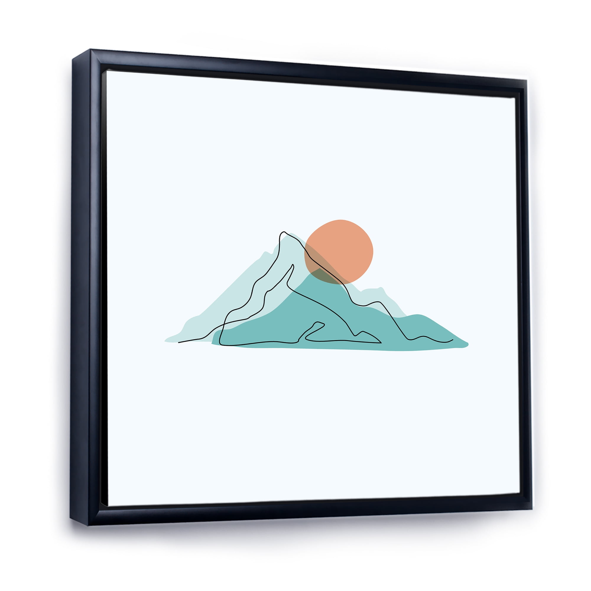 Abstract Blue Mountains With Red Moon II 36 in x 36 in Framed Painting Canvas Art Print, by Designart