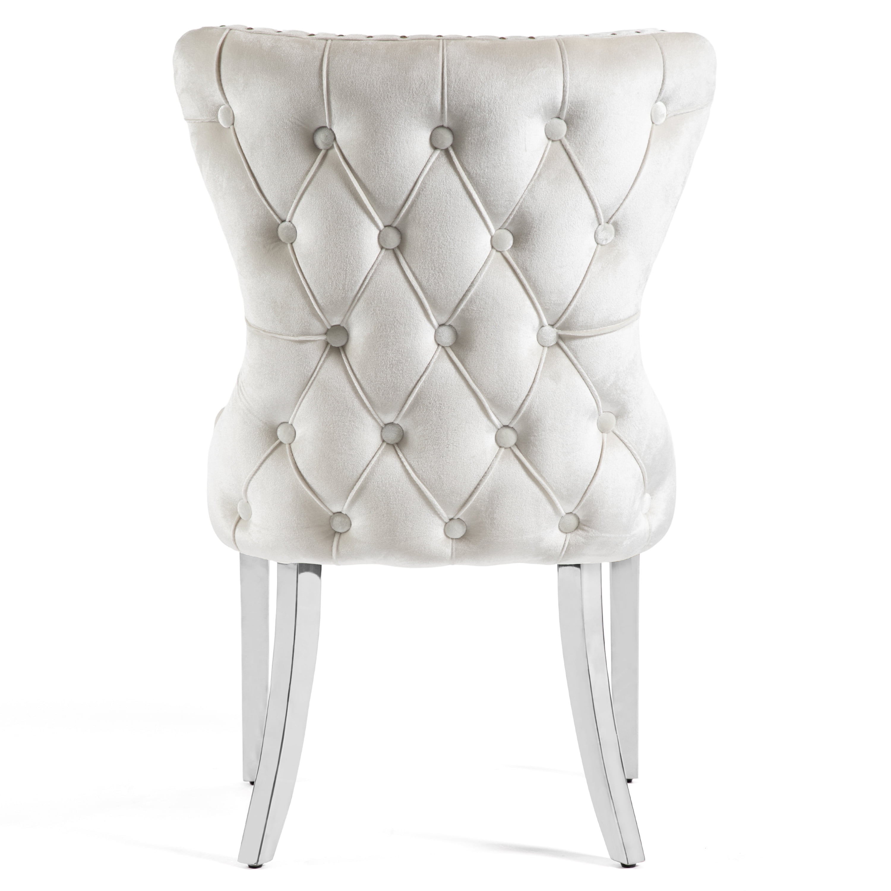 Furniture of America Vera Glam Nailhead Trim Dining Chairs, White and Chrome (Set of 2)