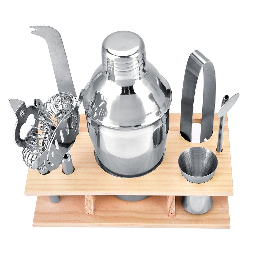 Akozon 8pcs Stainless Steel Cocktail Shaker Mixer Drinker with Wood