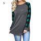 thumbnail image 1 of Camiseta de mujer con cuello redondo, manga larga, empalme a cuadros, camiseta informal, cuadros verdes, S Eigraketly AP000777-03, 1 of 7