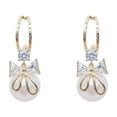thumbnail image 2 of Pink Season 1 Pair Women Drop Earrings Bow-knot Shiny Rhinestone Luxury Symmetric Stainless Ear Decoration Smooth Edge Faux Pearl Lady Huggie Earrings Jewelry, 2 of 7