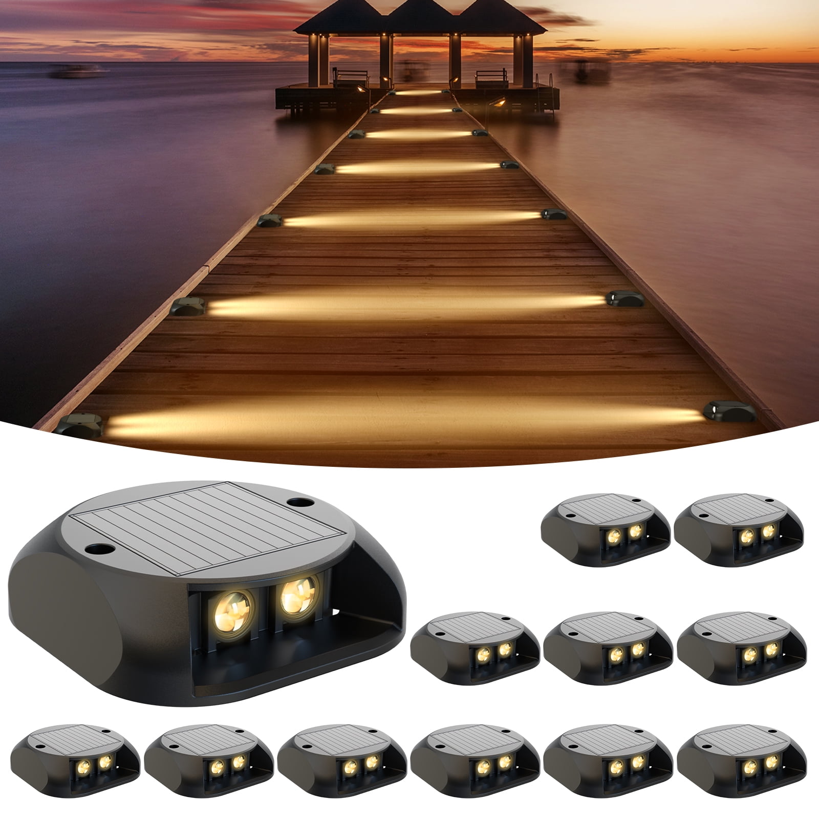 ASHIP Solar Deck Step Lights, 12 Pack Solar Deck Dock Lights IP65 Waterproof, Dusk to Dawn 20H Auto On/Off Solar Path Lights for Driveway Pathway, Patio, Garden Decor, Warm White