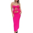 thumbnail image 1 of Qmyliery Women Knitted Halterneck Dress Solid Color Sleeveless Hollow Dress with Side Slit for Party,S/M/L/XL, 1 of 7