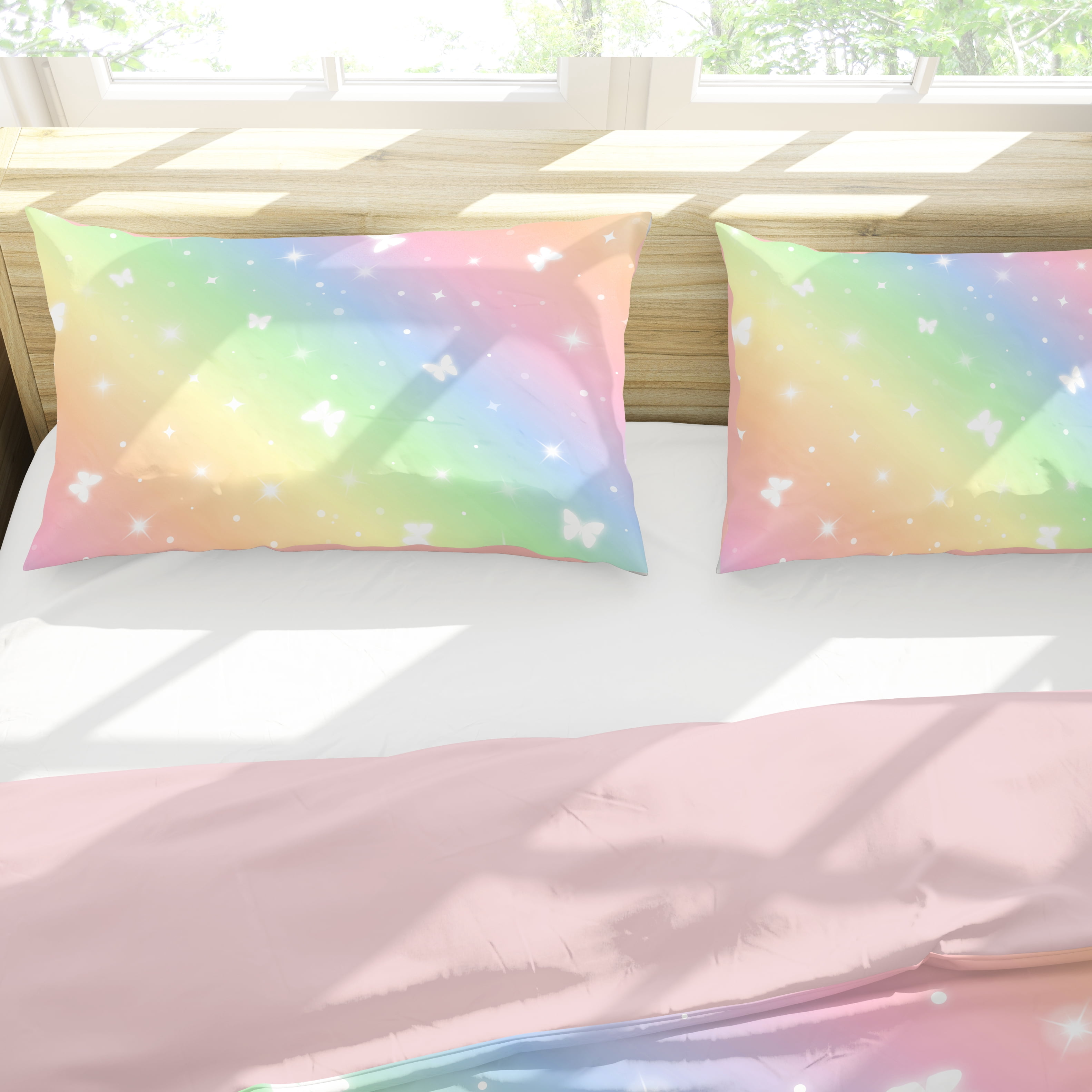 Psoiuetr Gradient Butterfly Glitter Bedding Set for Kids Girls Teens Twin Size Galaxy Rainbow Comforter Set Pink 3Pcs
