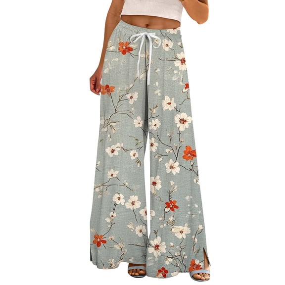 TRUBKH boho pants for women High Waist Wide Leg Pants Floral Solid Long Palazzo Pants Print Boho Palazzo Pants High Waist Trousers pantalones para mujer linen pants women wide leg Green 2XL