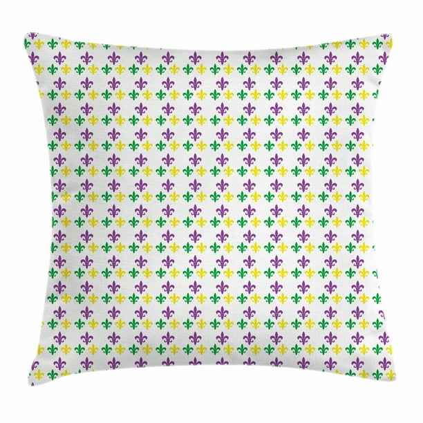 Mardi Gras Throw Pillow Cushion Cover Fleur De Lis In Mardi Gras Carnival Colors Ancient Festival Pattern Decorative Square Accent Pillow Case 16 X 16 Inches Green Yellow Purple By Ambesonne