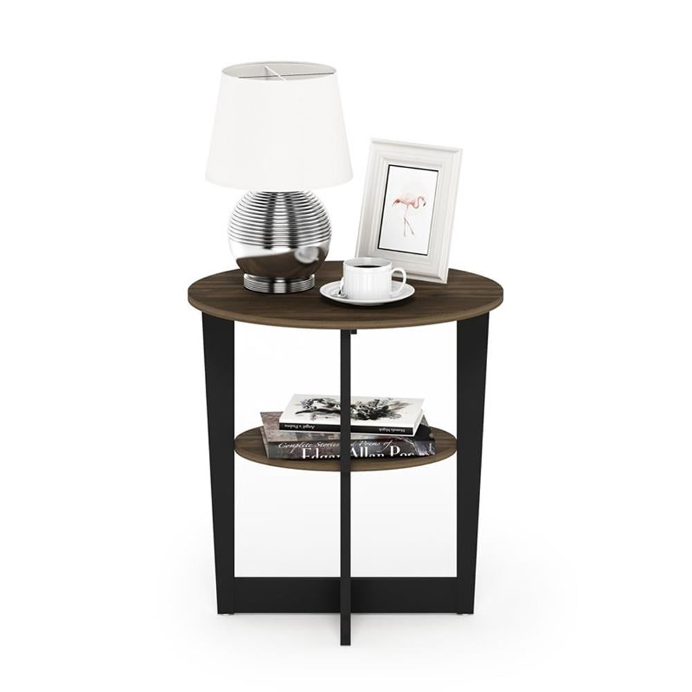 Furinno JAYA Contemporary Engineered Wood Oval End Table - Columbia Walnut/Black