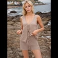 thumbnail image 4 of Conjunto de 2 Piezas de Ropa de Estar Informal de Punto para Mujer, con Escote en V y Lazo Frontal, Chaleco y Pantalones Cortos A Juego, para Playa Gris Rosado Pálido S, 4 of 7