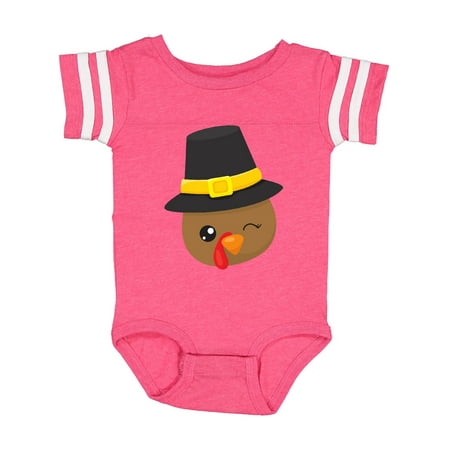 

Inktastic Thanksgiving Turkey Turkey With Pilgrim Hat Gift Baby Boy or Baby Girl Bodysuit