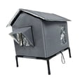 thumbnail image 4 of Casa para gatos al aire libre, casa para mascotas con patas elevadas, impermeable, de tela Oxford, cálida, tienda para gatos gris, 4 of 9