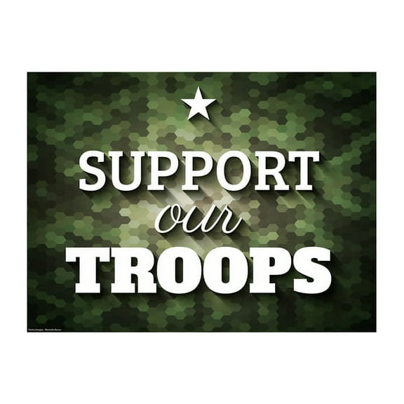 Support Our Troops Yard Sign, Weather Resistant Plastic, 23" x 17", Stakes Included