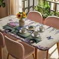 thumbnail image 3 of Purple Flowers Table Cloths for 6 Foot Rectangle Tables, Vintage Weeping Spring Floral Truck Butterfly Retro Patio Waterproof Elastic Fitted Tablecloths, Washable Rectangular Table Cover for Camping, 3 of 8