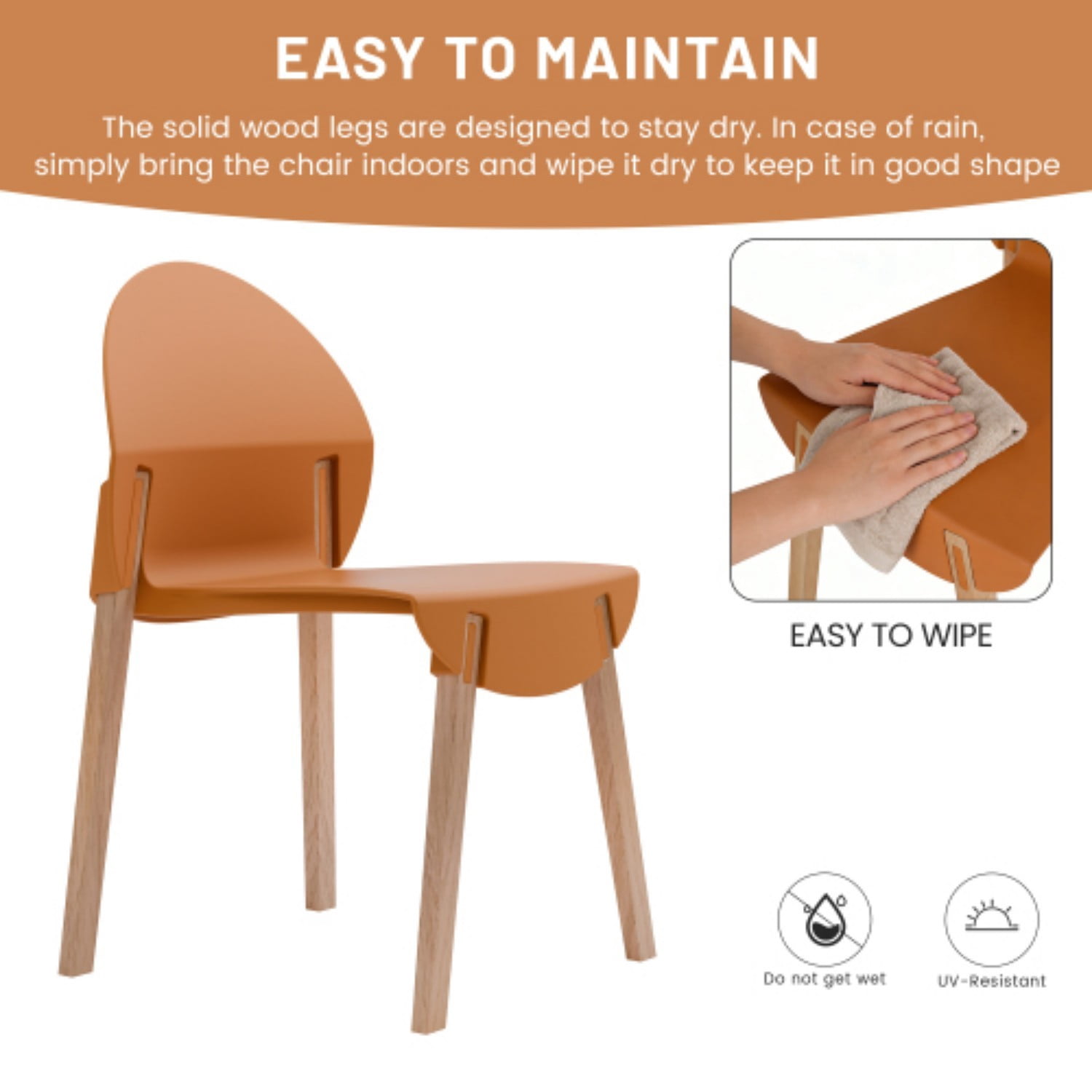 Dining Chairs Set of 4, Modern Kitchen Chairs with PP Seats & Solid Red Oak Wood Legs, 330 lb Capacity, Indoor Dining Room Living Room Chairs, Tropical Orange