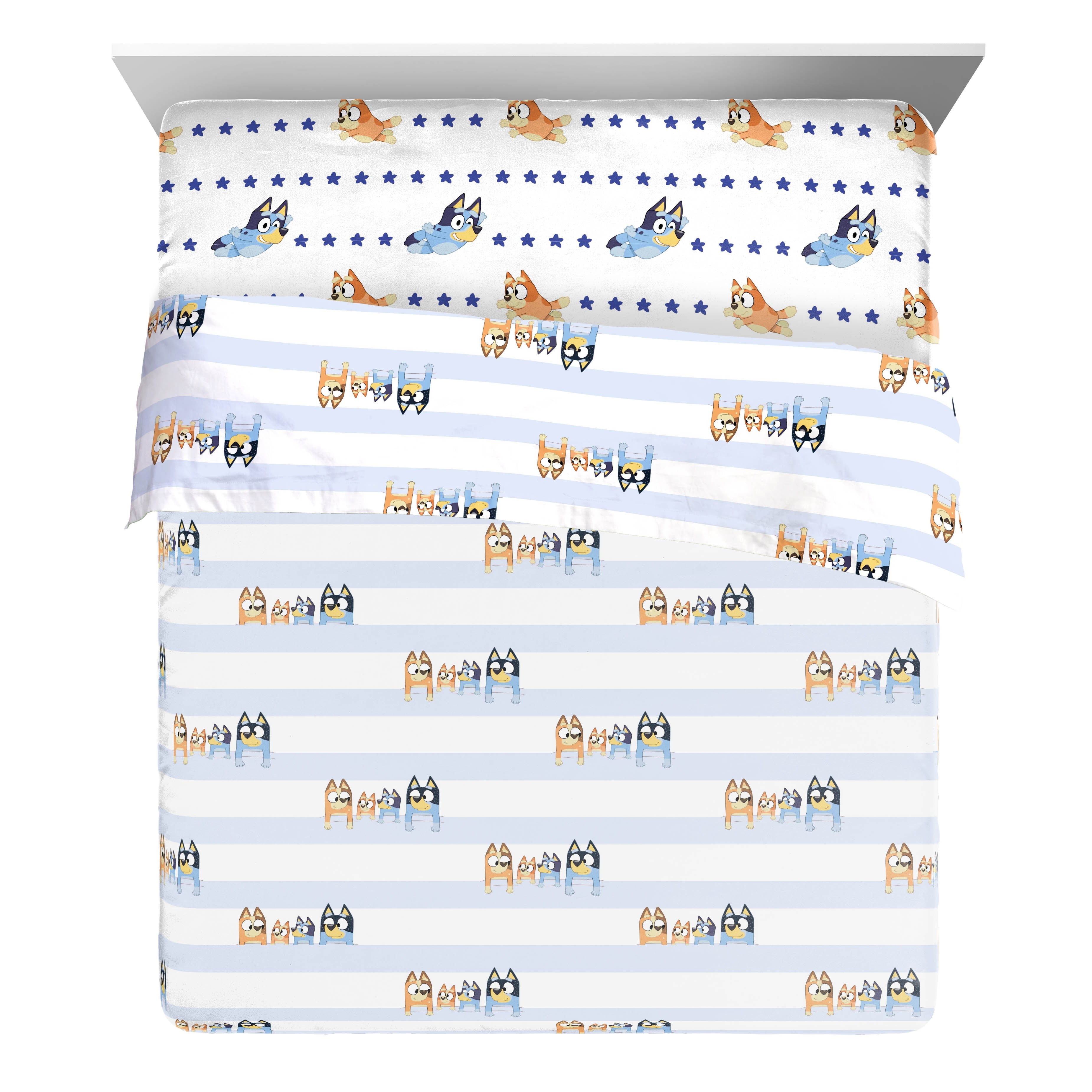 Bluey In The Dream 4-Piece Queen Sheet Set, Polyester, Blue & White, BBC Studios