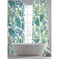 thumbnail image 6 of Palm Leaves Semi Sheer Window Curtains 84 Inches Long, Green Blue Tropical Plants Summer Country Rod Pocket Voile Silky Chiffon Curtain Light Filtering Drapes for Living Room, 52"x84", 2 Panels, 6 of 9