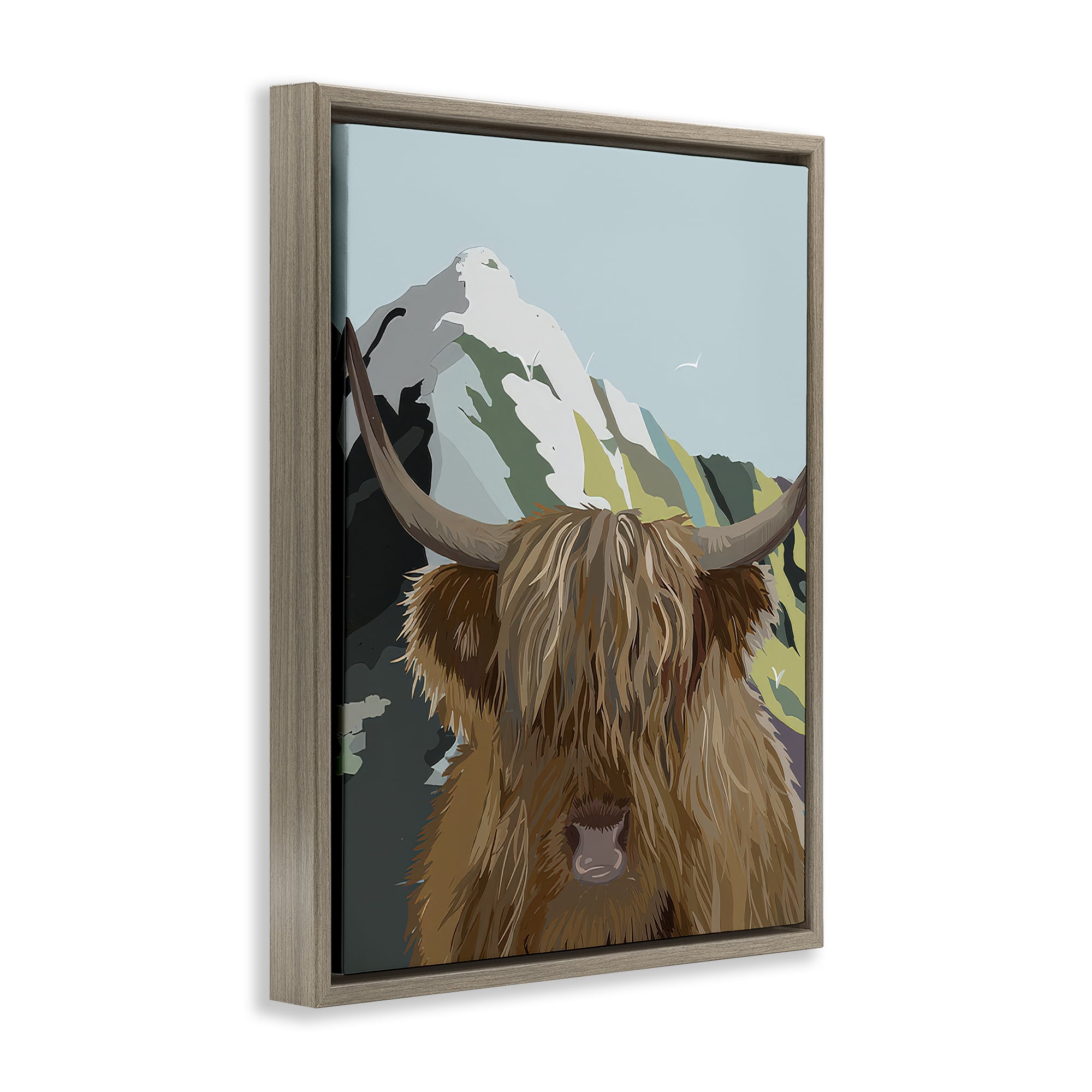 Stupell Industries Mountain Cattle Scene Animals Painting Brown Floater Framed Canvas Art Print Wall Art, 17 x 21