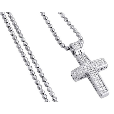 Diamond Pendant Mini Jesus Piece Cross .925 Charm 0.33 Ct with Moon-cut Chain