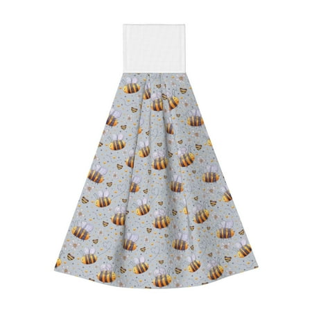 

Zeuib Bee Print Coral Velvet Hand Wipes Hanging Hand Towels Set with Hook & Loop Absorbent Towel for Bathroom Home